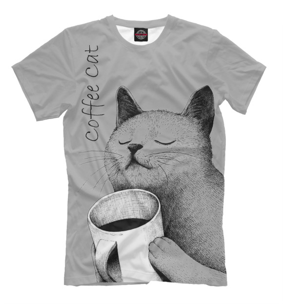 Мужская футболка с изображением Morning Cat цвета Серый