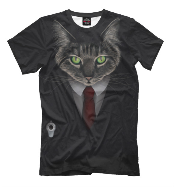 Мужская футболка с изображением Cat Hitman цвета Черный
