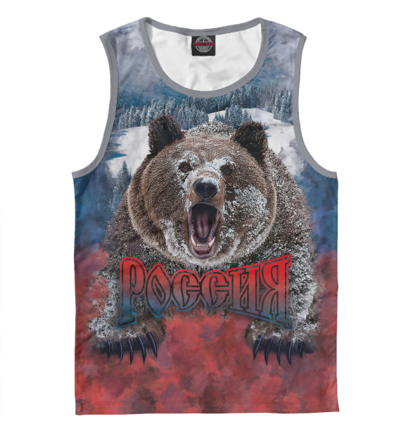 Мужская майка с изображением Русский Медведь цвета Белый