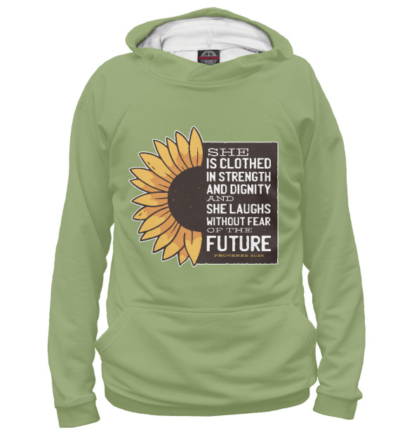 Женское худи с изображением Подсолнух с цитатой цвета Белый