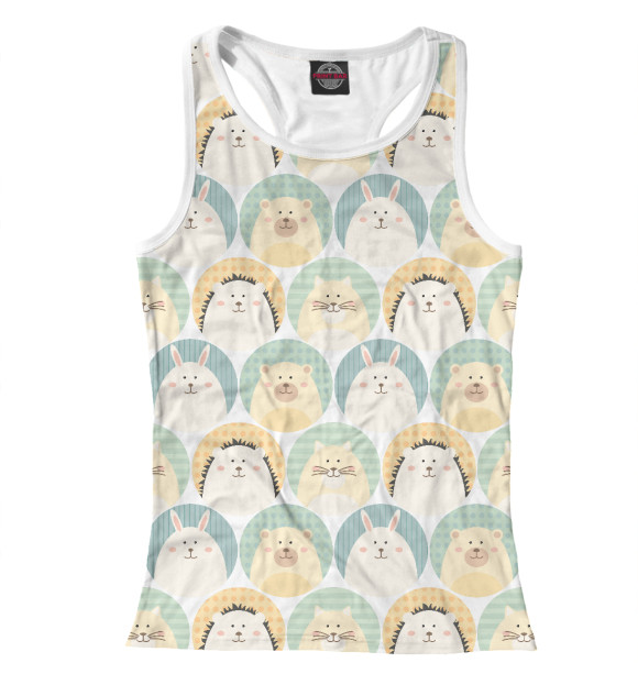 Женская майка-борцовка с изображением Круглые животные цвета Белый