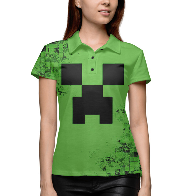 Женское поло с изображением Minecraft цвета Белый