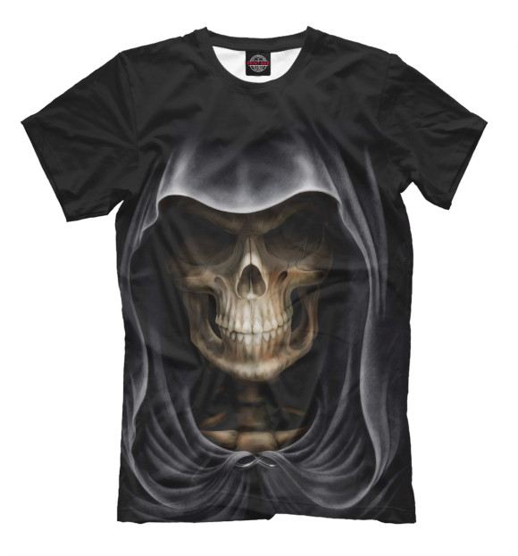 Мужская футболка с изображением Скелет в капюшоне цвета Черный