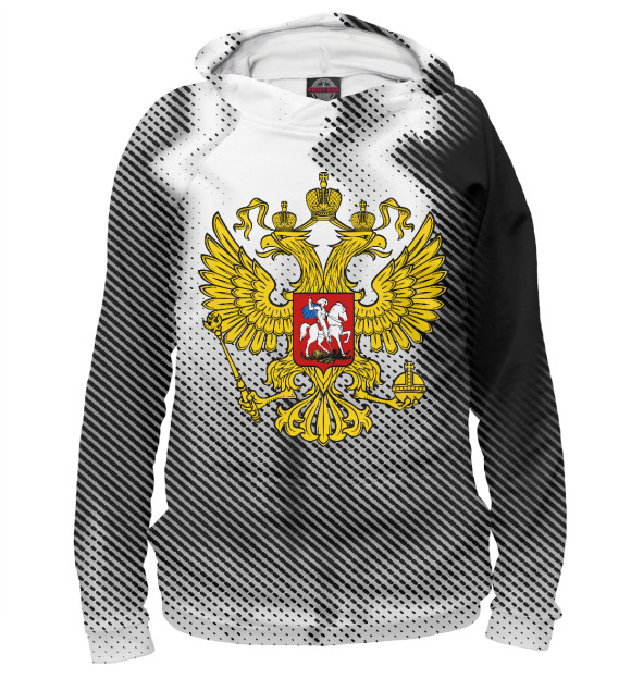 Женское худи с изображением ГЕРБ РФ +sport цвета Белый