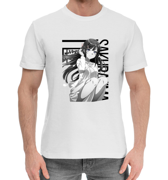Мужская хлопковая футболка с изображением Сакураджима Май цвета Белый