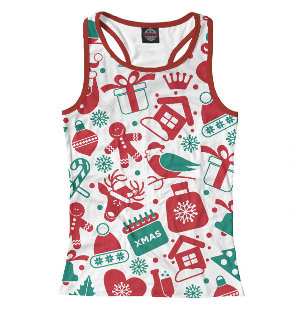 Женская майка-борцовка с изображением Новогодние символы цвета Белый