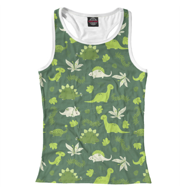 Женская майка-борцовка с изображением Динозавры цвета Белый