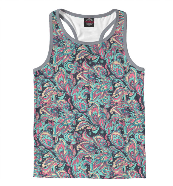 Мужская майка-борцовка с изображением Цветочные узоры цвета Белый