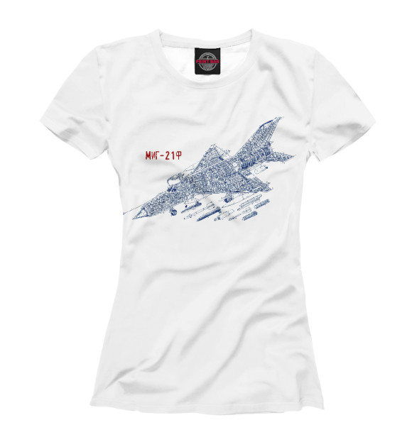 Женская футболка с изображением Миг-21Ф цвета Белый