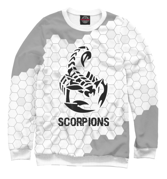 Женский свитшот с изображением Scorpions Glitch Light (мелкие соты) цвета Белый