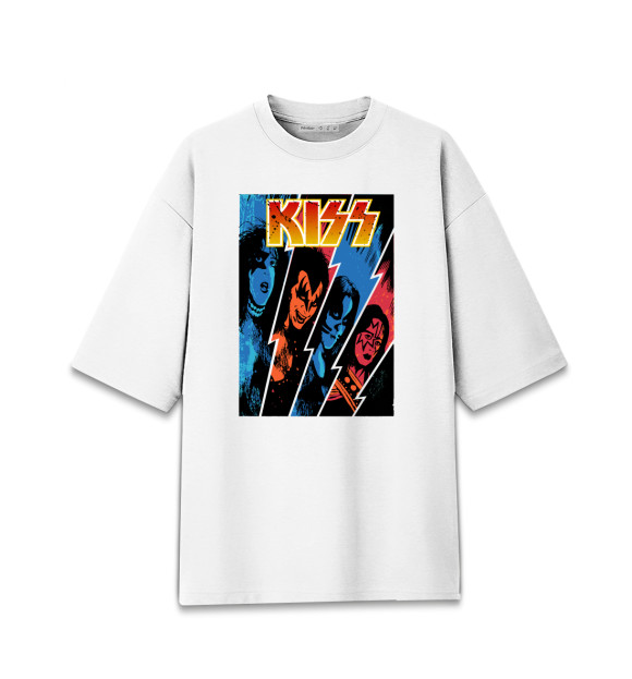 Мужская футболка оверсайз с изображением Kiss цвета Белый
