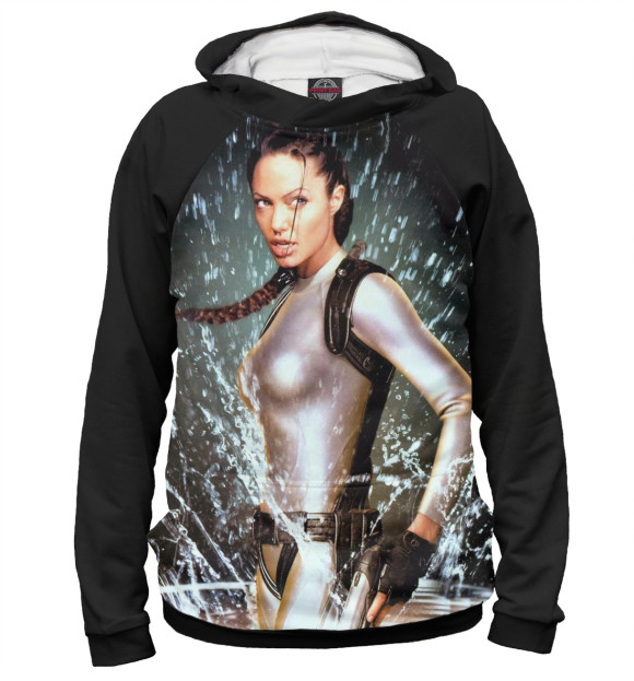 Женское худи с изображением Лара Крофт — Анджелина Джоли цвета Белый