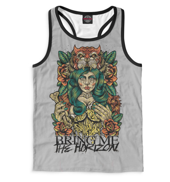 Мужская майка-борцовка с притом Bring Me The Horizon цвета Белый Мужская майка-борцовка с изображением Bring Me The Horizon цвета Белый
