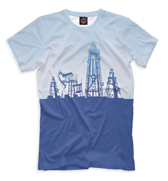 Мужская футболка с изображением Нефтедобыча цвета Грязно-голубой
