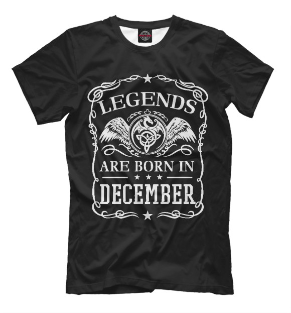 Мужская футболка с изображением Легенды рождаются в декабре цвета Черный