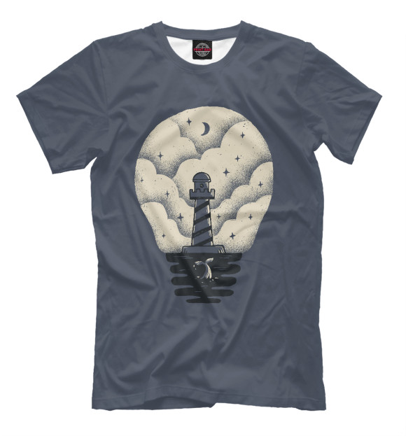 Мужская футболка с изображением Маяк лампочка цвета Серый
