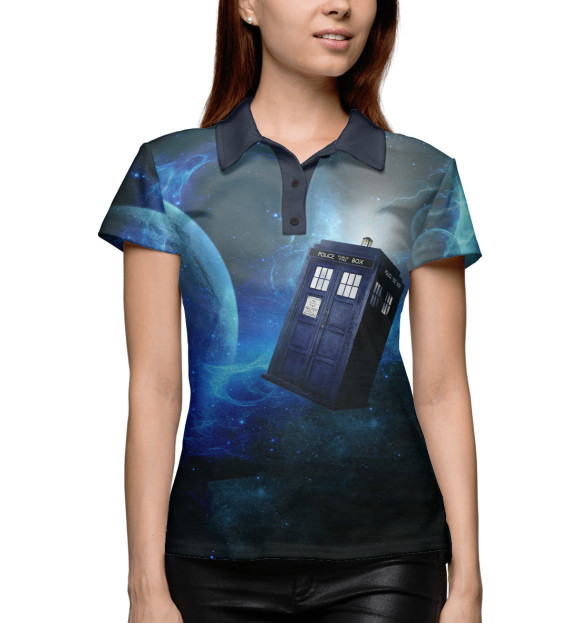 Женское поло с изображением Тардис цвета Белый
