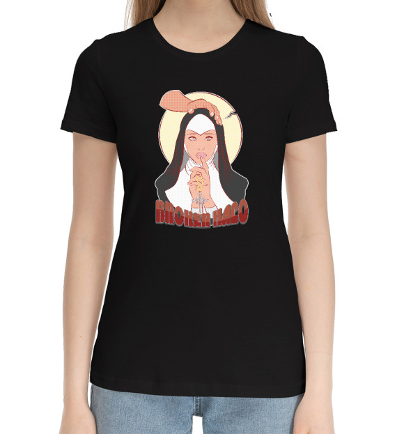 Женская хлопковая футболка с изображением Broken Halo цвета Черный