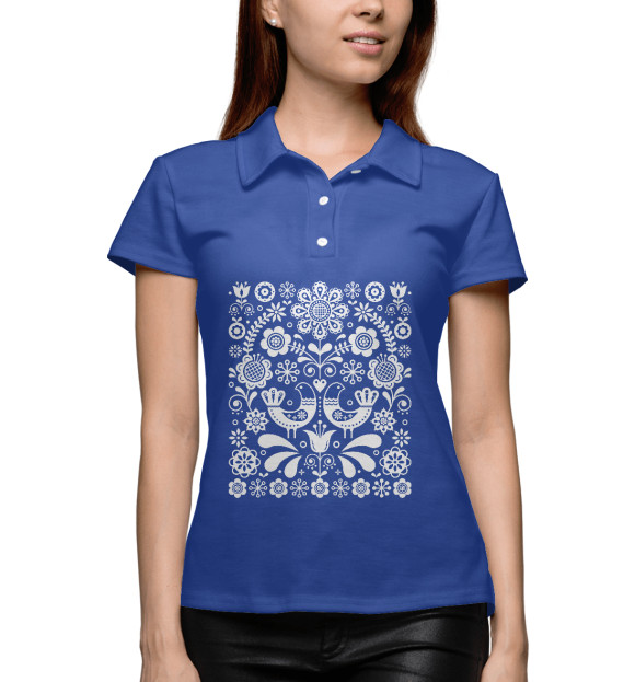 Женское поло с изображением Синие птички счастья цвета Белый