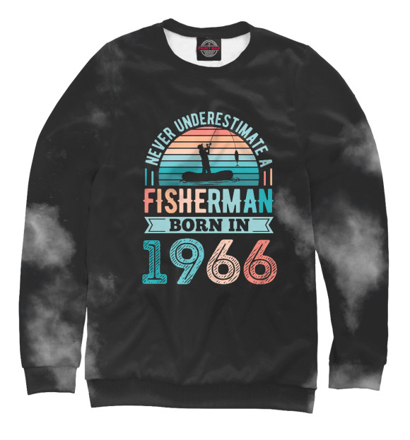 Мужской свитшот с изображением Fisherman born 1966 цвета Белый