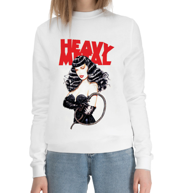 Женский хлопковый свитшот с изображением Heavy Metal цвета Белый