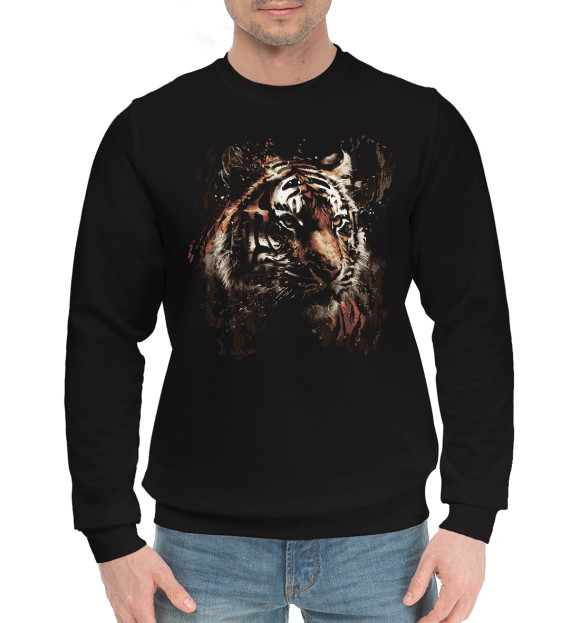 Мужской хлопковый свитшот с изображением Тигр цвета Черный