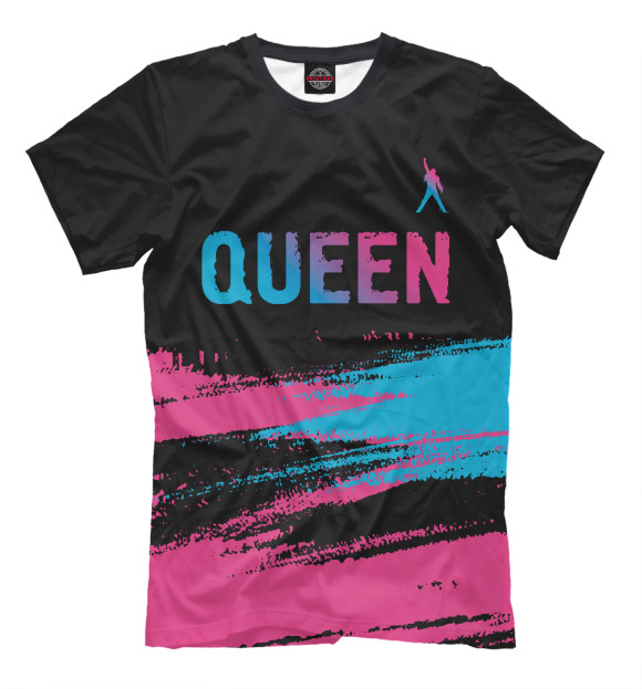 Мужская футболка с изображением Queen Neon Gradient (полосы) цвета Белый