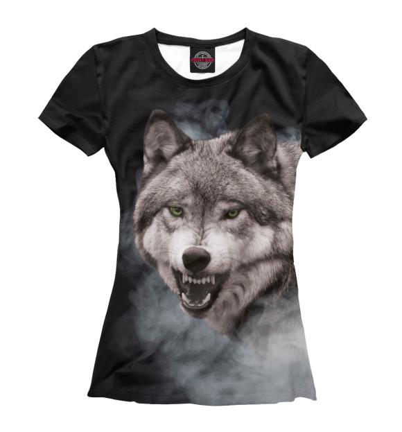 Женская футболка с изображением Серый Волк в дымке цвета Белый