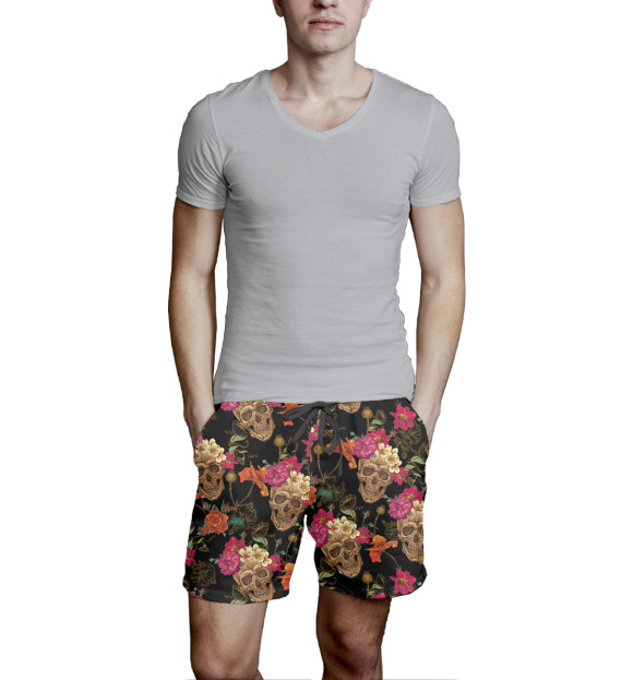Мужские шорты с изображением Черепа и цветы цвета Белый