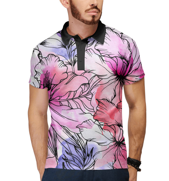 Мужское поло с притом Нежность весны цвета Белый Мужское поло с изображением Нежность весны цвета Белый