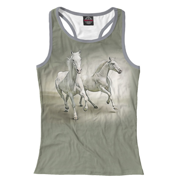 Женская майка-борцовка с изображением Пара лошадей цвета Белый