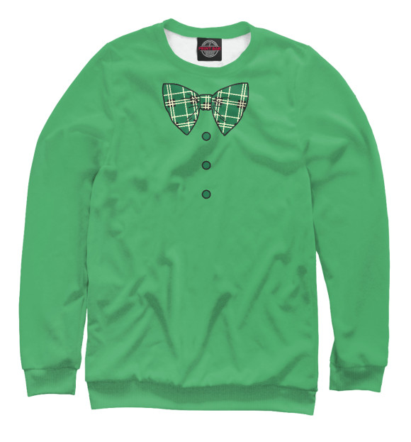 Свитшот для мальчиков с изображением Зеленый галстук бабочка в клетку цвета Белый