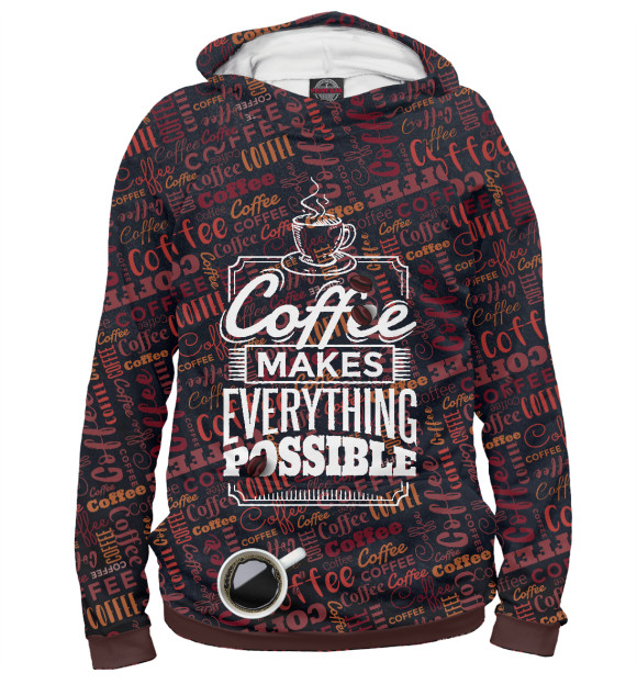 Мужское худи с изображением Я Люблю Кофе цвета Белый