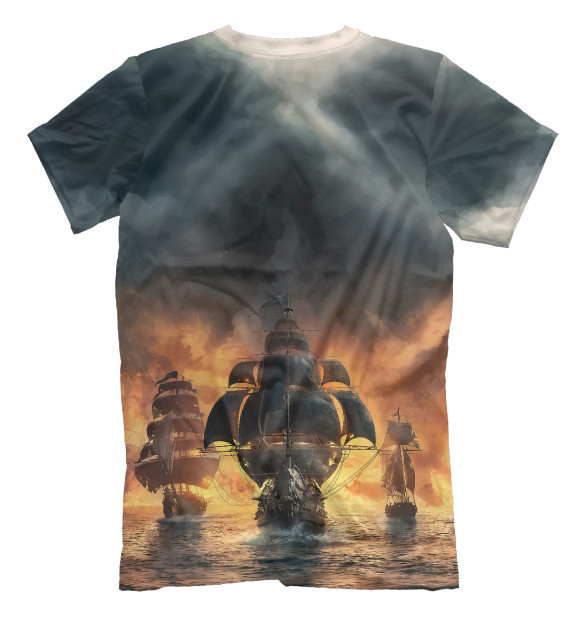 Мужская футболка с изображением Пиратские корабли цвета Белый
