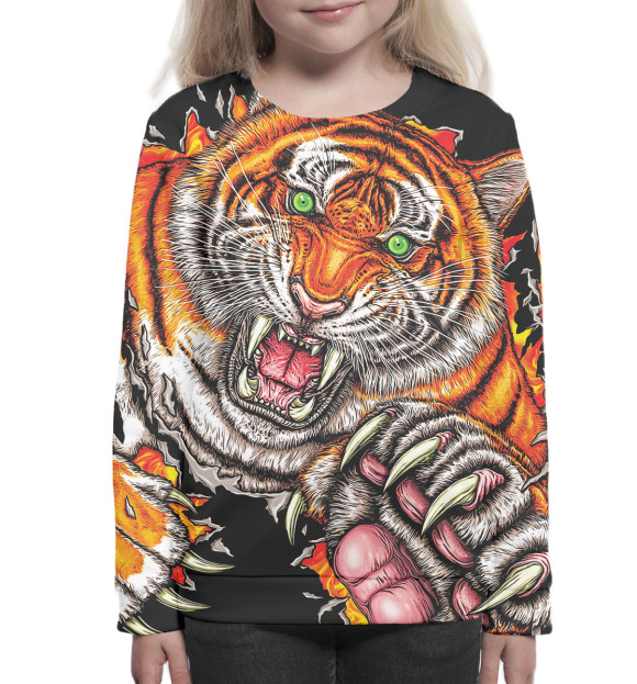 Свитшот для девочек с изображением Тигр цвета Белый