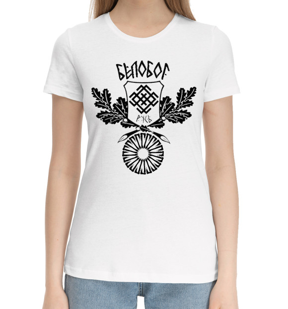 Женская хлопковая футболка с изображением Сварожич / Русь цвета Белый