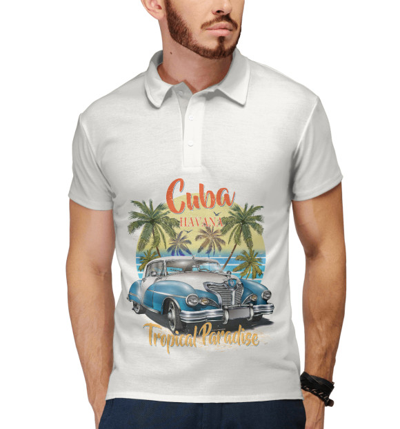 Мужское поло с изображением Tropical paradise цвета Белый