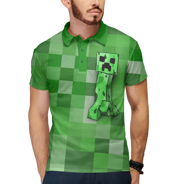 Мужское поло с изображением Minecraft Creeper цвета Белый