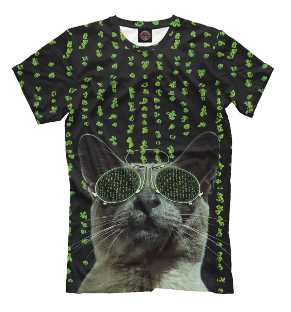 Мужская футболка с изображением Кот из матрицы цвета Черный