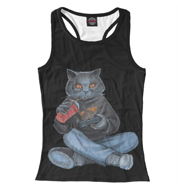 Женская майка-борцовка с изображением Кот геймер цвета Белый