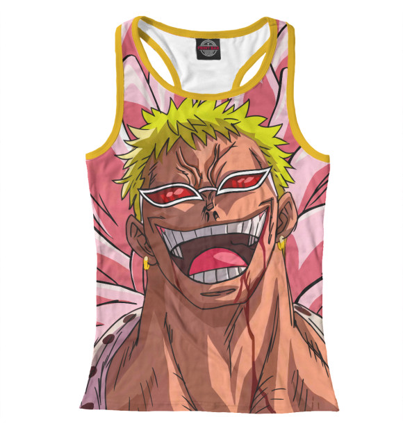 Женская майка-борцовка с изображением Донкихот Дофламинго Ван Пис цвета Белый