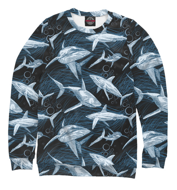 Мужской свитшот с изображением Акулы цвета Белый