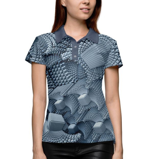 Женское поло с изображением Абстракция куб 3D цвета Белый