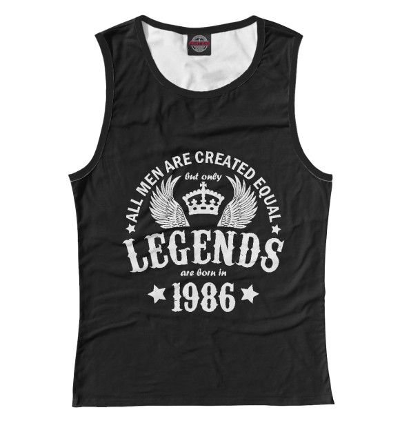Женская майка с притом 1986 - рождение легенды цвета Белый Женская майка с изображением 1986 - рождение легенды цвета Белый