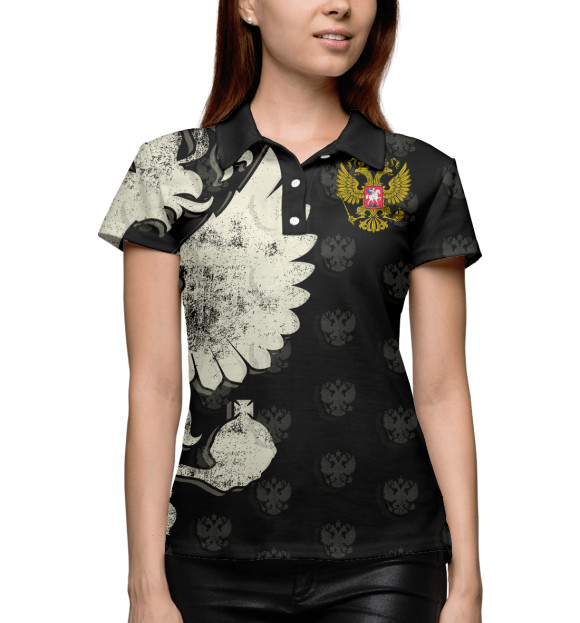 Женское поло с изображением Герб России цвета Белый