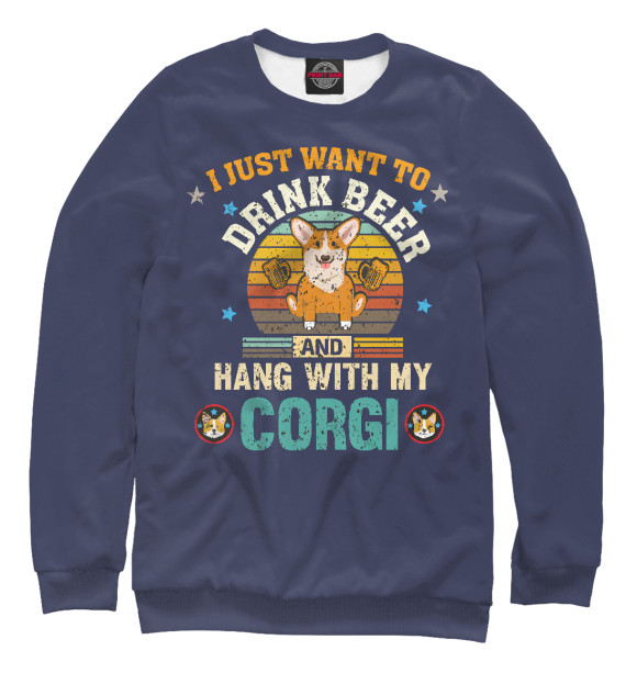 Свитшот для девочек с изображением Vintage. Corgi цвета Белый