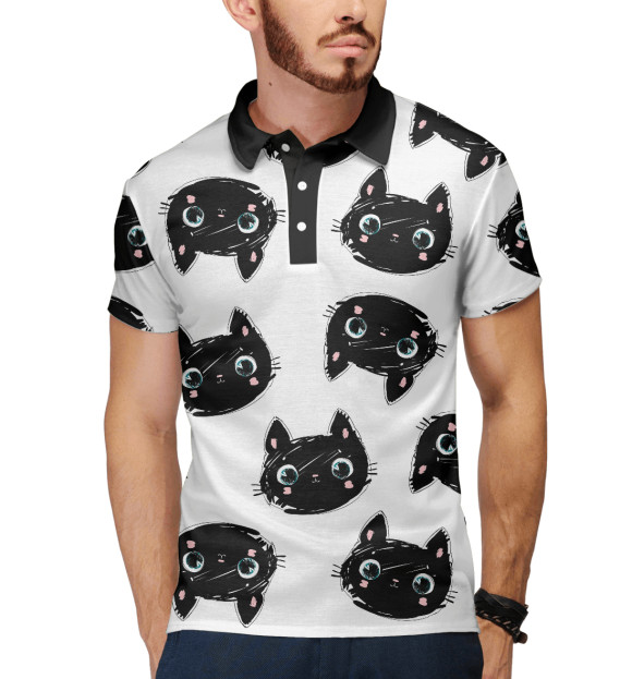Мужское поло с изображением Котики цвета Белый