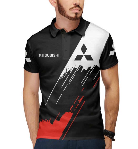 Мужское поло с изображением Mitsubishi цвета Белый