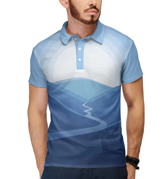 Мужское поло с изображением Пейзаж цвета Белый