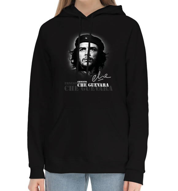Женский хлопковый худи с изображением Che Guevara цвета Черный